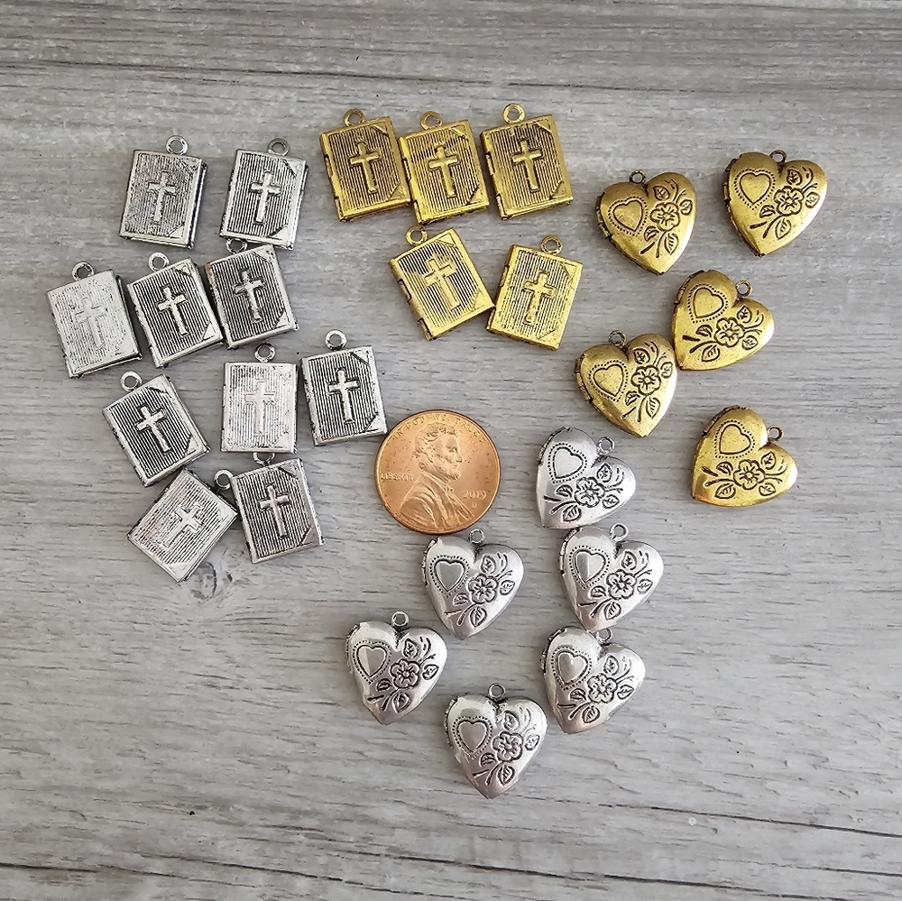 0022 Silver Toned and Gold Toned Locket Charms- 26 pieces